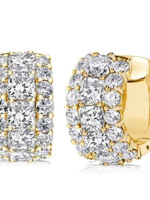 18K Gold Plated Triple Row Cushion Cut Hoop Earrings for Women, 10.82 CT. TW.