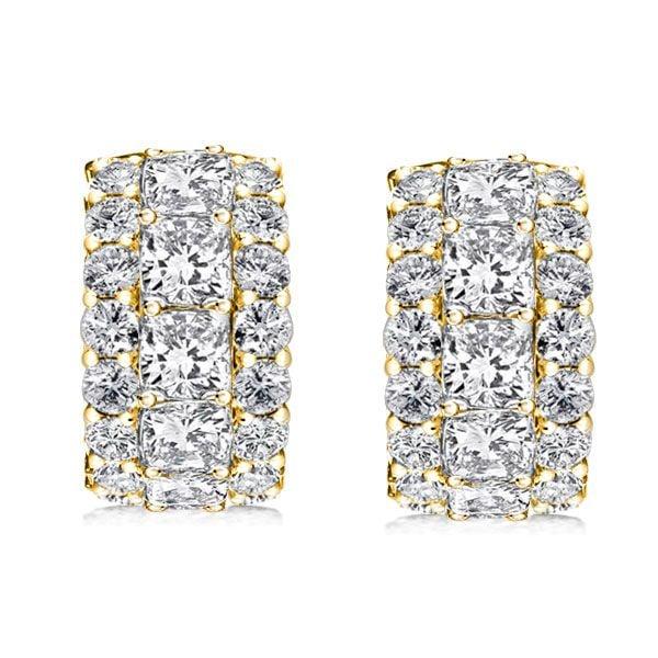 18K Gold Plated Triple Row Cushion Cut Hoop Earrings for Women, 10.82 CT. TW.