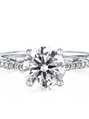 Milgrain Leaf Engagement Ring - 925 Sterling Silver, 2.00 CT Center Stone
