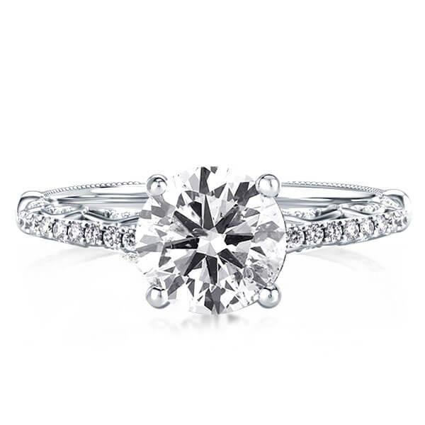Milgrain Leaf Engagement Ring - 925 Sterling Silver, 2.00 CT Center Stone
