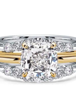Cushion Cut Guard Enhancer and Engagement Ring Set in Sterling Silver