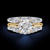 Cushion Cut Guard Enhancer and Engagement Ring Set in Sterling Silver