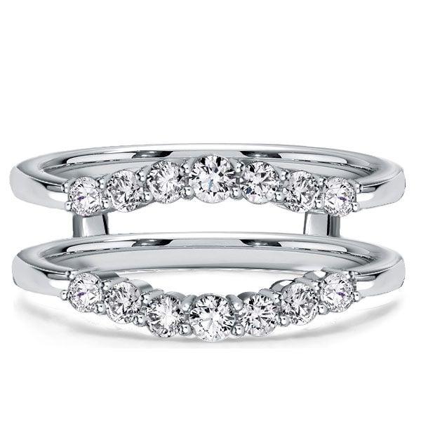 Cushion Cut Guard Enhancer and Engagement Ring Set in Sterling Silver