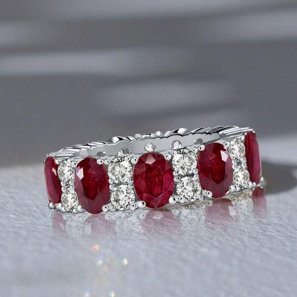 Oval Cut Ruby Eternity Band Ring for Women in Sterling Silver with 5.94 CT. TW.