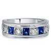 Vintage Asscher Cut White and Blue Sapphire Wedding Band in Sterling Silver
