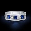 Vintage Asscher Cut White and Blue Sapphire Wedding Band in Sterling Silver