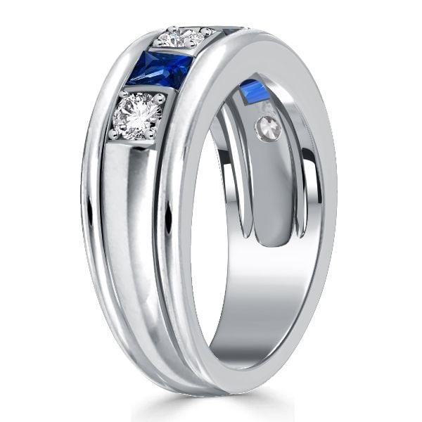 Vintage Asscher Cut White and Blue Sapphire Wedding Band in Sterling Silver