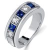 Vintage Asscher Cut White and Blue Sapphire Wedding Band in Sterling Silver