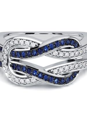 Two Tone Blue and White Sapphire Wedding Band for Women in Sterling Silver