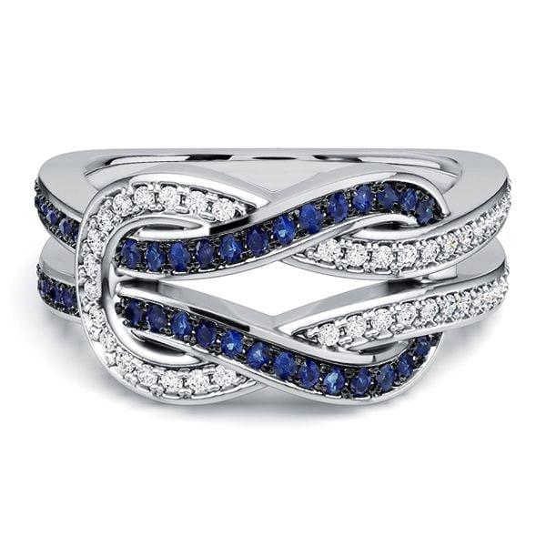 Two Tone Blue and White Sapphire Wedding Band for Women in Sterling Silver