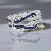 Two Tone Blue and White Sapphire Wedding Band for Women in Sterling Silver