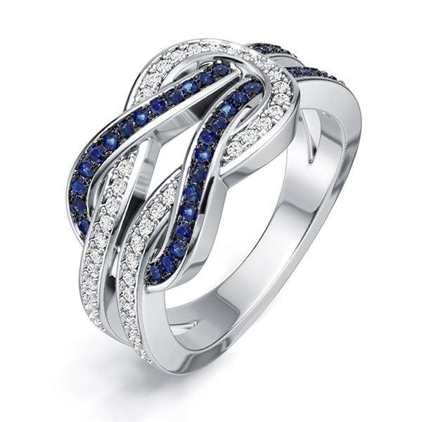 Two Tone Blue and White Sapphire Wedding Band for Women in Sterling Silver