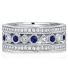 Vintage Milgrain Blue Sapphire Eternity Wedding Band in Sterling Silver for Women