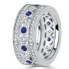Vintage Milgrain Blue Sapphire Eternity Wedding Band in Sterling Silver for Women