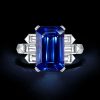 Emerald Cut Blue Sapphire Engagement Ring - 925 Sterling Silver