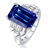 Emerald Cut Blue Sapphire Engagement Ring - 925 Sterling Silver