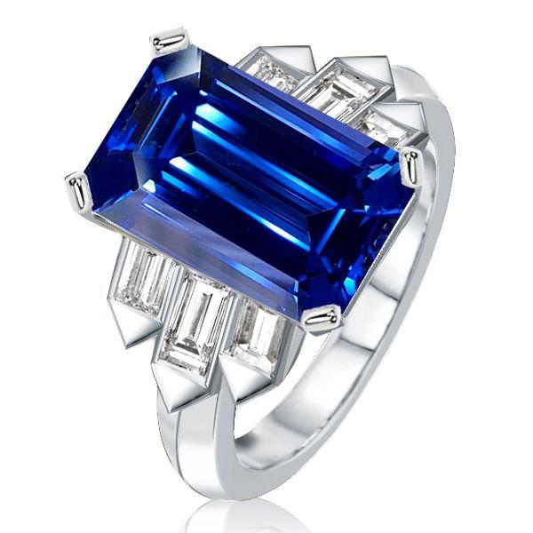 Emerald Cut Blue Sapphire Engagement Ring - 925 Sterling Silver