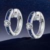 Blue Sapphire Hoop Earrings in Sterling Silver - Hinged Closure