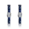 Blue Sapphire Hoop Earrings in Sterling Silver - Hinged Closure