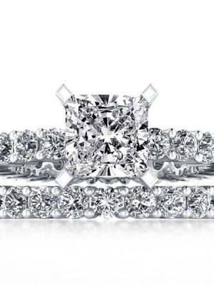 Princess Cut Sterling Silver Wedding Ring Set - 3 Carat Simulated Diamond