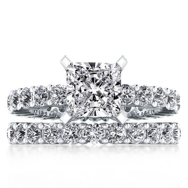 Princess Cut Sterling Silver Wedding Ring Set - 3 Carat Simulated Diamond