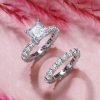 Princess Cut Sterling Silver Wedding Ring Set - 3 Carat Simulated Diamond