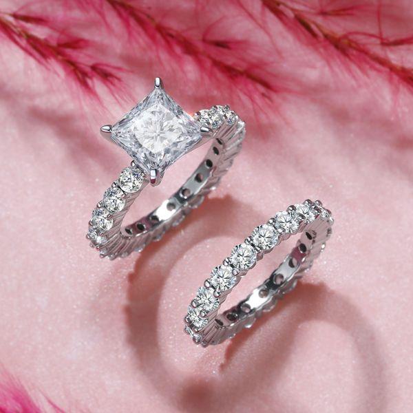 Princess Cut Sterling Silver Wedding Ring Set - 3 Carat Simulated Diamond