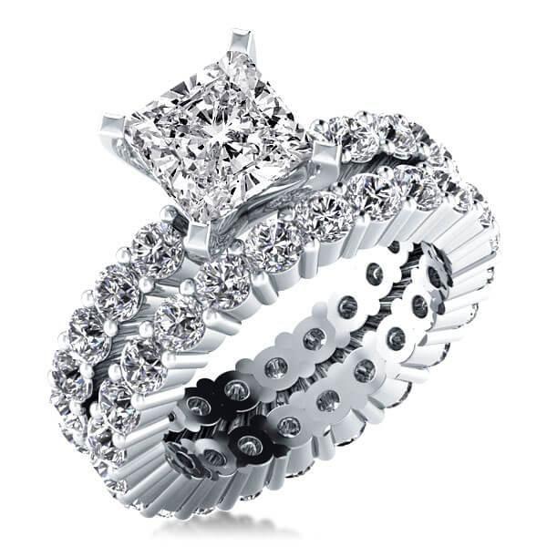 Princess Cut Sterling Silver Wedding Ring Set - 3 Carat Simulated Diamond