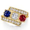 Vintage Inspired Blue Sapphire & Ruby 3-Stone Engagement Ring - 18K Gold Plated Sterling Silver
