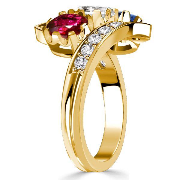 Vintage Inspired Blue Sapphire & Ruby 3-Stone Engagement Ring - 18K Gold Plated Sterling Silver