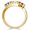 Vintage Inspired Blue Sapphire & Ruby 3-Stone Engagement Ring - 18K Gold Plated Sterling Silver