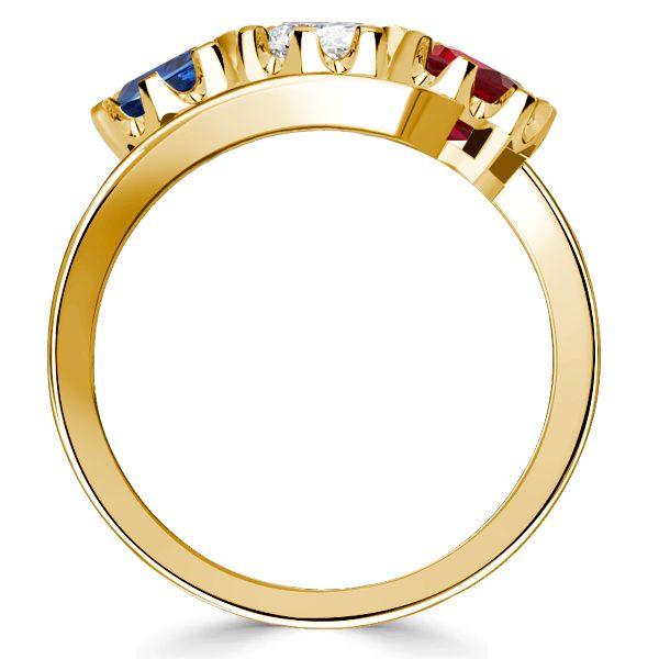 Vintage Inspired Blue Sapphire & Ruby 3-Stone Engagement Ring - 18K Gold Plated Sterling Silver