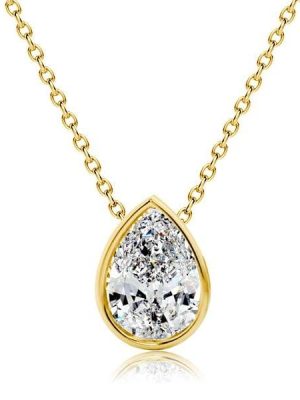 18K Gold Plated Pear Cut White Sapphire Pendant Necklace for Women