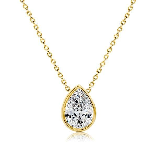 18K Gold Plated Pear Cut White Sapphire Pendant Necklace for Women