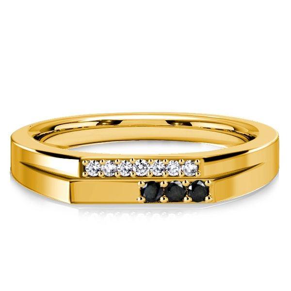 Stackable Wedding Band with Black and White Sapphire in 18K Gold Plated Sterling Silver