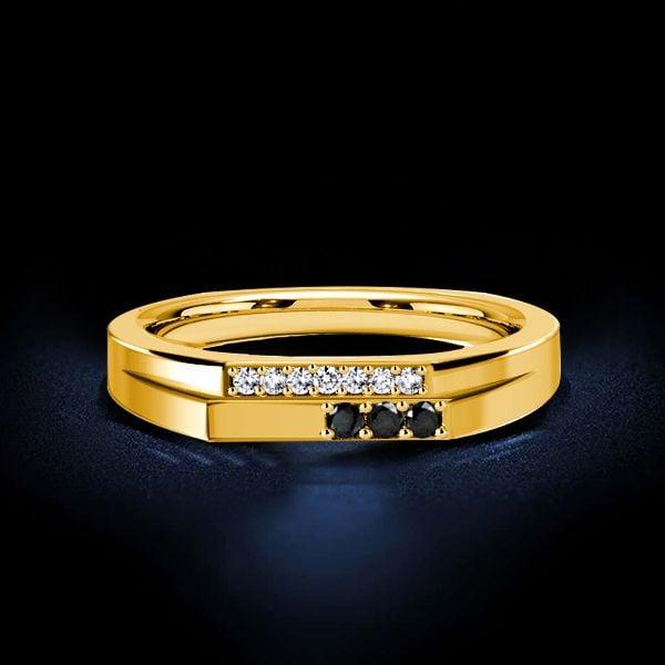 Stackable Wedding Band with Black and White Sapphire in 18K Gold Plated Sterling Silver