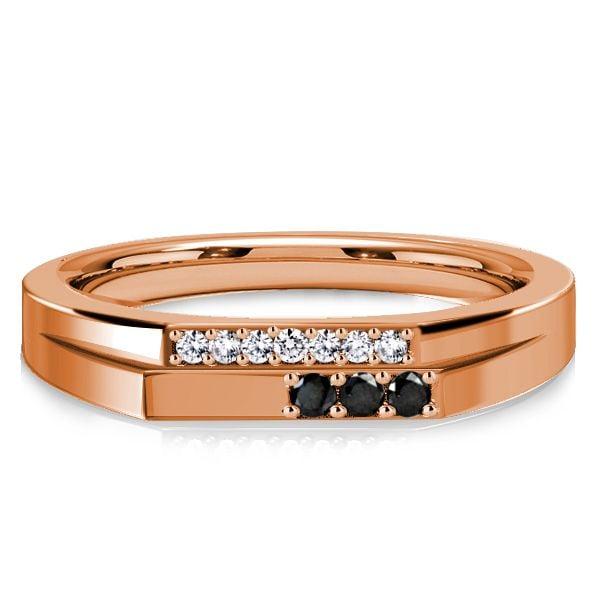 Stackable Wedding Band with Black and White Sapphire in 18K Gold Plated Sterling Silver