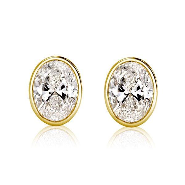 18K Gold Plated Oval Cut Stud Earrings with 2.50 CT. TW. Simulated Diamonds