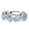Halo Pear & Emerald Cut Aquamarine Wedding Band - Sterling Silver