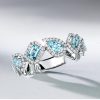 Halo Pear & Emerald Cut Aquamarine Wedding Band - Sterling Silver