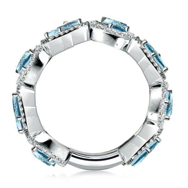 Halo Pear & Emerald Cut Aquamarine Wedding Band - Sterling Silver