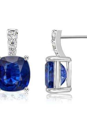 Blue Sapphire Drop Earrings for Women - 925 Sterling Silver (Various Plating Options)