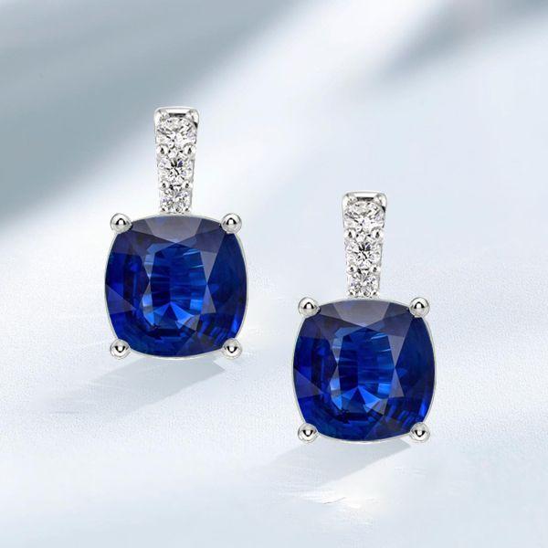 Blue Sapphire Drop Earrings for Women - 925 Sterling Silver (Various Plating Options)