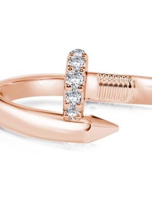 18K Rose Gold Plated Sterling Silver Wedding Band - Round Cut Stone