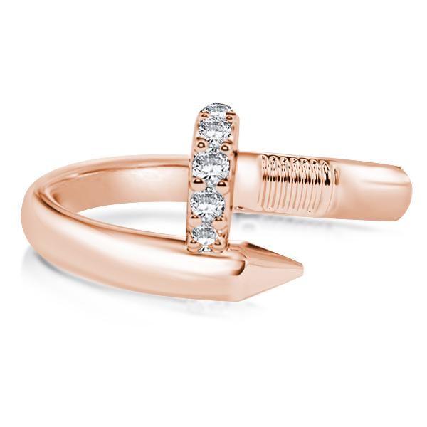 18K Rose Gold Plated Sterling Silver Wedding Band - Round Cut Stone