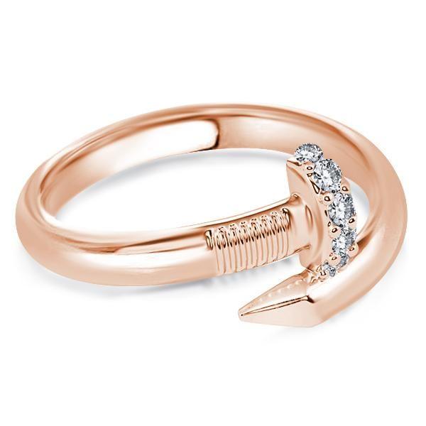 18K Rose Gold Plated Sterling Silver Wedding Band - Round Cut Stone