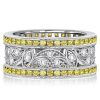 Art Deco Yellow Topaz Wedding Band - 925 Sterling Silver Anniversary Ring