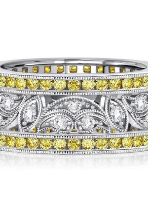 Art Deco Yellow Topaz Wedding Band - 925 Sterling Silver Anniversary Ring