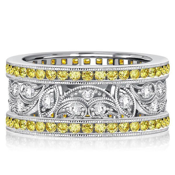 Art Deco Yellow Topaz Wedding Band - 925 Sterling Silver Anniversary Ring