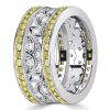 Art Deco Yellow Topaz Wedding Band - 925 Sterling Silver Anniversary Ring